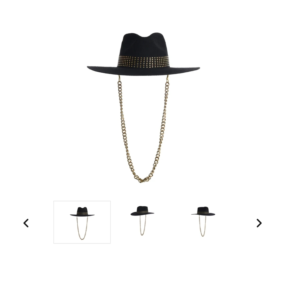 Anthropologie Black Rancher Hat By ASN with Gold Stud And Chain Link Detailing